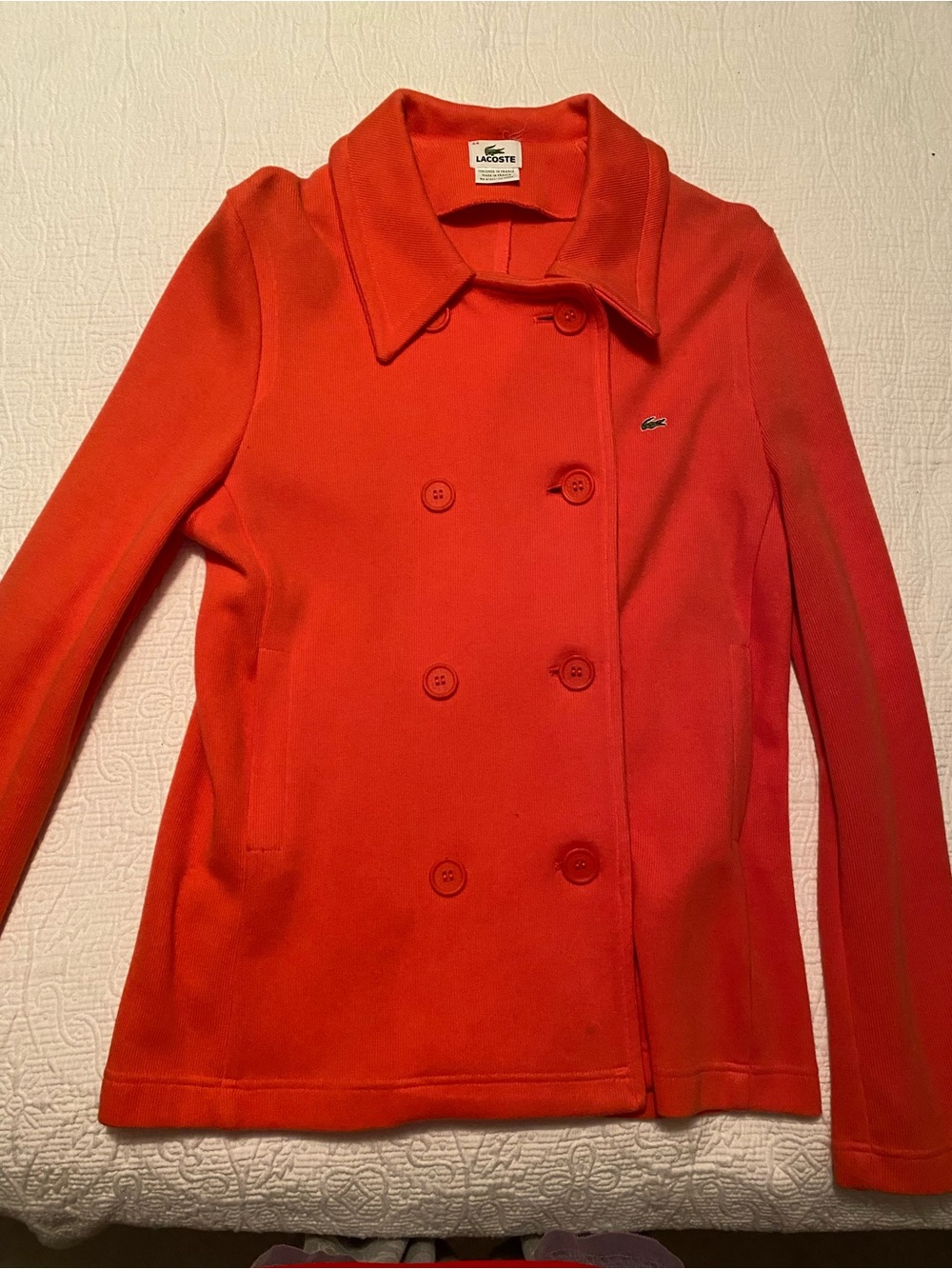 Lacoste Women's Vibrant Orange Double-Breasted Peacoat